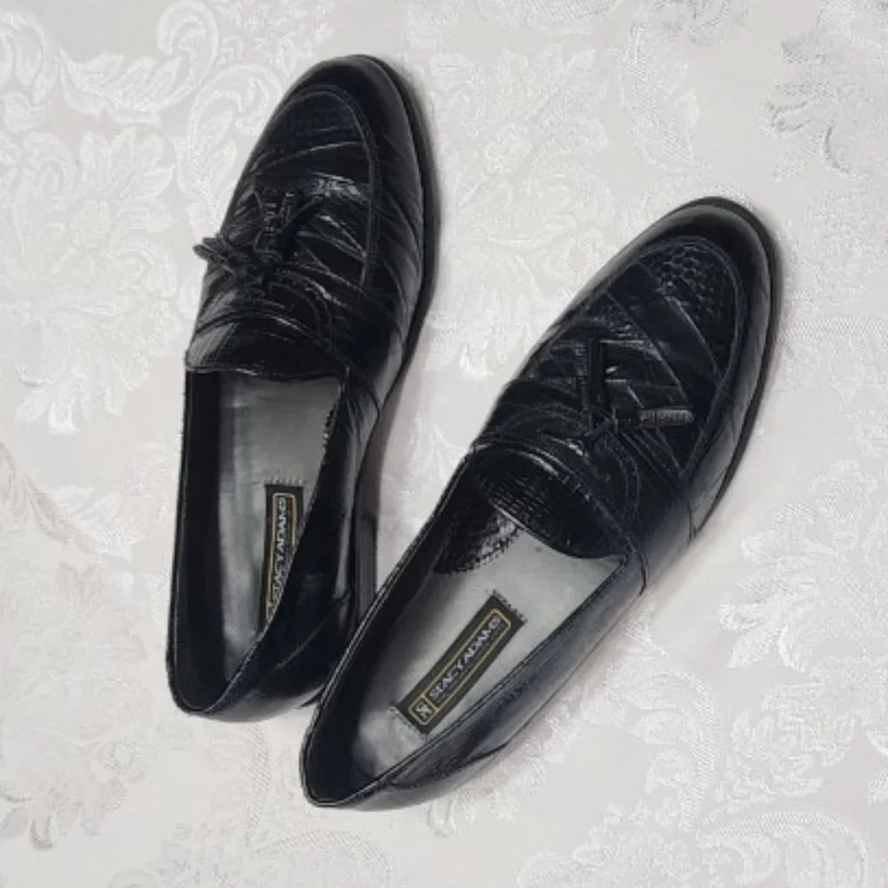 Men's Stacy Adams Black Snakeskin and Leather Tassel Slip-on Dress Loafer - Picture 9 of 12